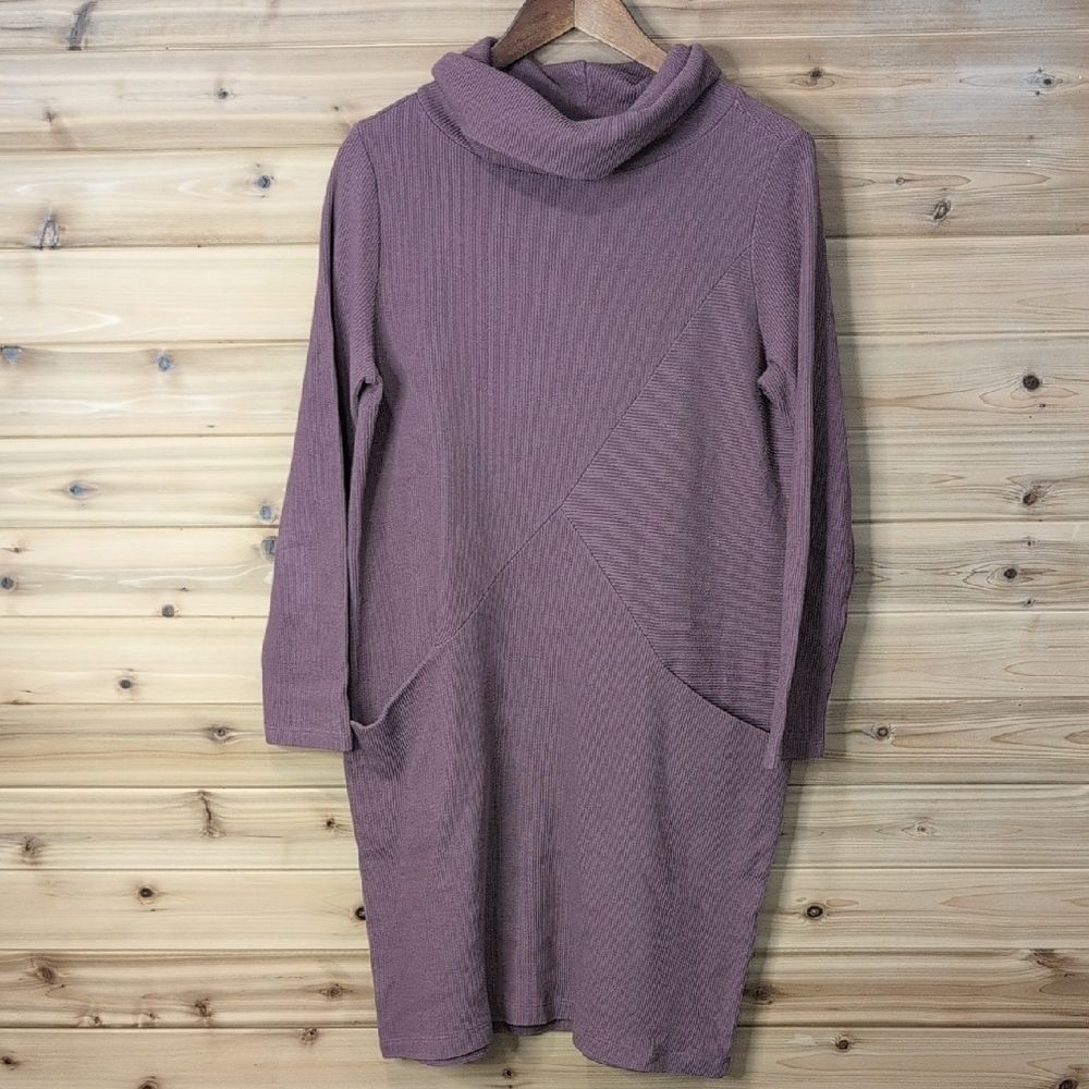 Clara Sun Woo Dress Womens Medium Pink Chunky Ribbed‎ Tunic Pocket Sweater